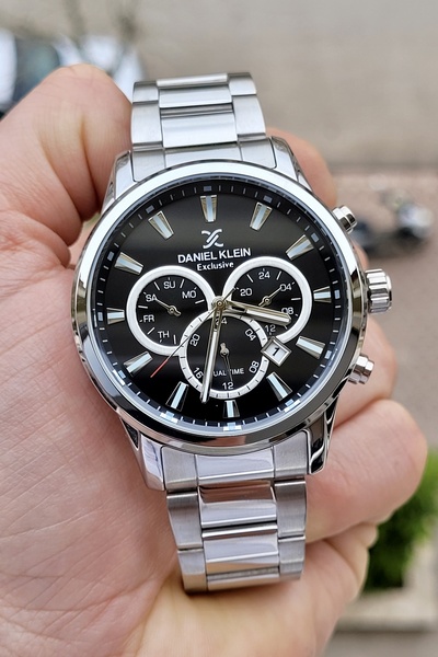 Daniel Klein Inner Indicators Active Function Dial Black Silver Color Men's Wristwatch