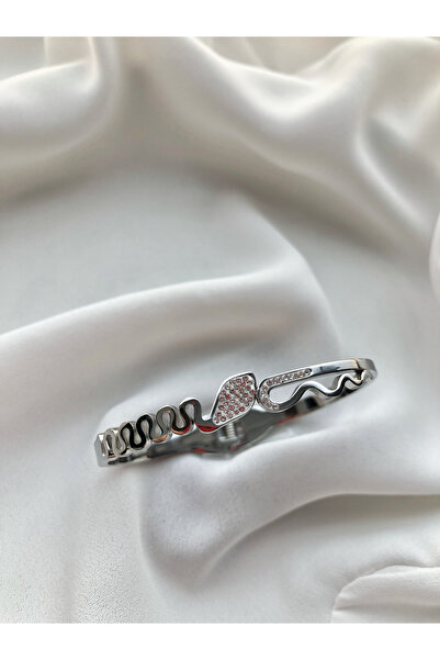 sheyajewellery Kadın Taşlı Gümüş Kelepçe Çelik Bileklik