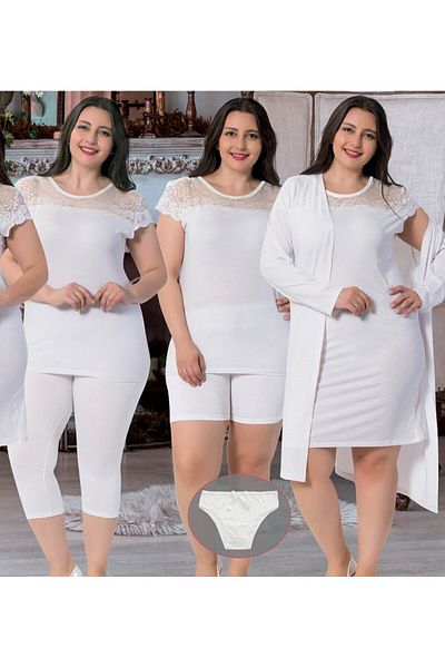 JENİKA Γυναικείο σετ νυχτικό 7 τεμαχίων Peignoir Plus Size