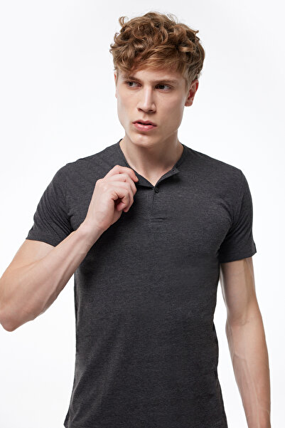 Malabadi Anthracite Men's Buttoned Summer Cool T-shirt 083