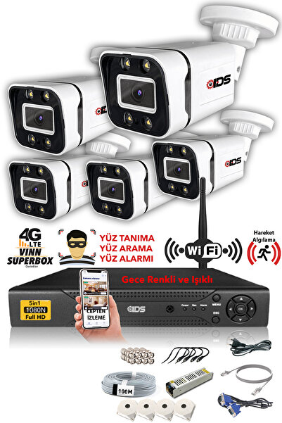 IDS 5 Kameralı Set - 5mp Lensli Fullhd Gece Görüşlü Güvenlik Kamerası Sistemi...