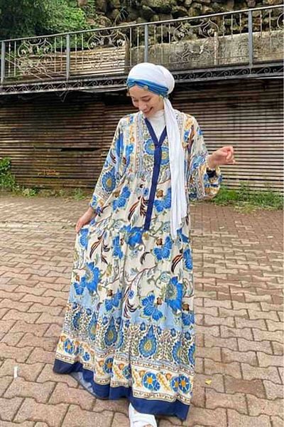 Qenz Katleya Pattern Dress - Navy Blue