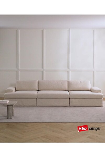 Mobilya Depom Mode Siesta Pro Kuş Tüyü Kanepe 3 Modül Bej Keten Kumaş Işbir S...