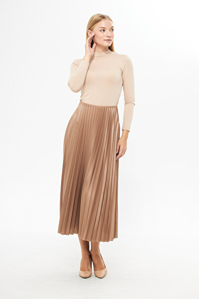 comstar Κρεμ δερμάτινη εμφάνιση Λεπτή πλισέ φούστα, φούστα ειδικής ημέρας, πλισέ φούστα, χιτζάμπ φούστα, ρούχα χιτζάμπ