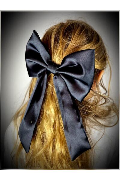 QUEEN AKSESUAR Large Luxury Satin Bow Black Automatic Clip Buckle Women And Children