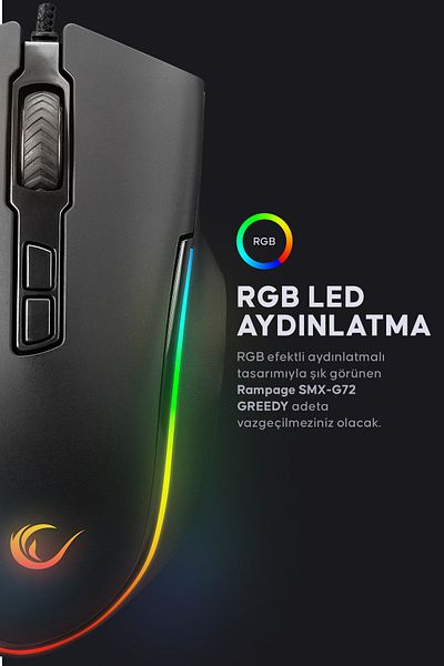 Rampage Smx-g72 Greedy Drag Click 8 taste RGB LED cu Macro 7200dpi Gaming Player Mouse