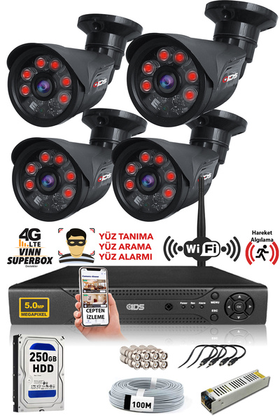 IDS 4 Kameralı Set - 5mp Sony Lensli Fullhd Gece Görüşlü Güvenlik Kamerası Si...