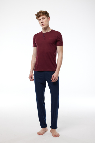 Malabadi Чоловічий бордовий 2-комплектний комплект піжами з V-подібним коміром 6021