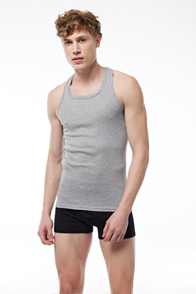 Malabadi Men's Gray 3-Pack 100% Cotton Rib Sports Undershirt 3M039-E