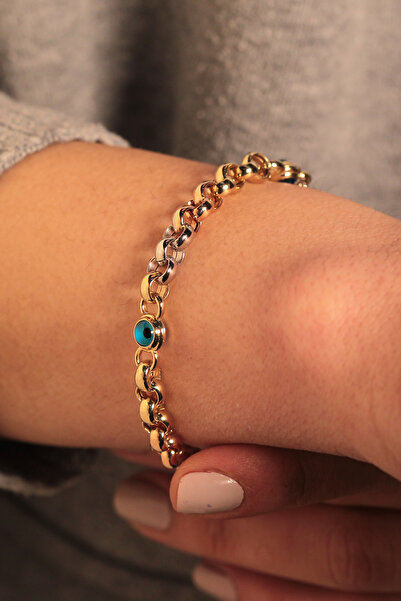 Adil İdil Kuyumculuk 14 Ayar Üç Renk Boncuk Zincir Nazar Boncuk Künye