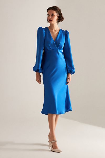 BETTY & SAM Fröhliches blaues, zweireihiges, ausgestelltes Kleid mit Kragen