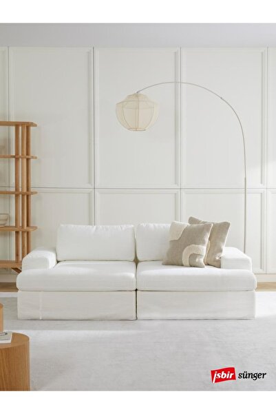 Mobilya Depom Mode Siesta Pro Kuş Tüyü Kanepe 2 Modül 01 Kırık Beyaz Keten Ku...