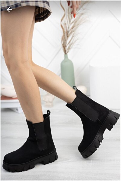 SKY UP Дамски черни велурени ботуши с подметка Ботуши