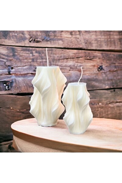 Miya Art Studio Ikili Dalgalı Sütun Organik Soya Wax Mum Seti