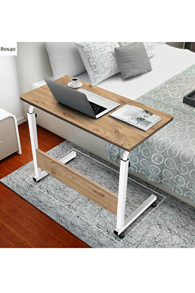 Genel Markalar Yükseklik Ayarlı Çalışma Masası - Atlantik Çam (TEKERLİ) 80x40 Oval Kenar
