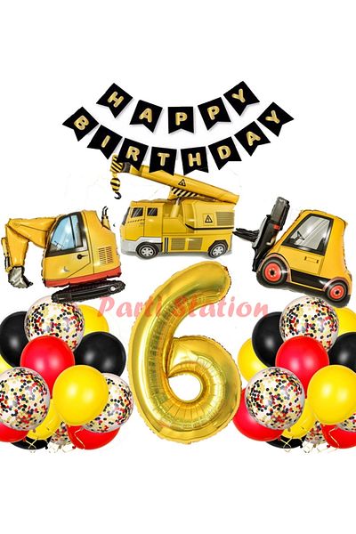 Parti Station Construction Equipment Construction Party 6 Years Old Balloon Set Ladle Balloon Crane Balloon Truck Balloon Birthday Set