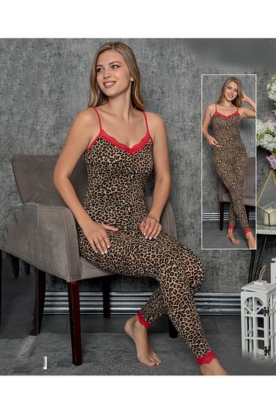 JENİKA Dámská 2dílná sada leopardích punčochových kalhot Slim Fit s provazovým popruhem