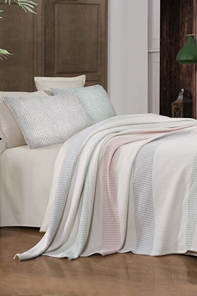 Sarev Simba Ekru Çift Kişilik %100 Pamuk Yatak Örtüsü Seti