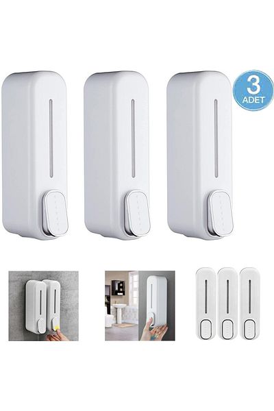 mrtbilisim 3 Pieces Wall Mountable 350ml Soap Dispenser Shower Gel Dispenser Shampoo Dispenser Liquid Soap Bottle White