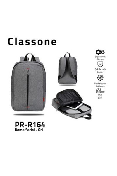 Classone حقيبة ظهر للكمبيوتر المحمول مقاس 15.6 بوصة من سلسلة Roma باللون الرمادي - PR-R164