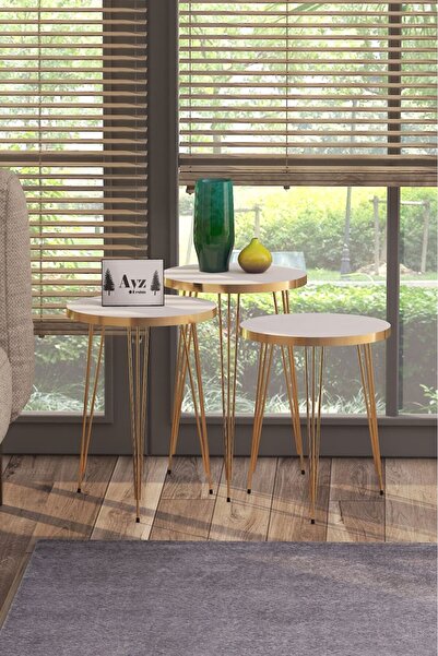 AYZ DESİGNE Beyaz 3 'lü Zigon Sehpa