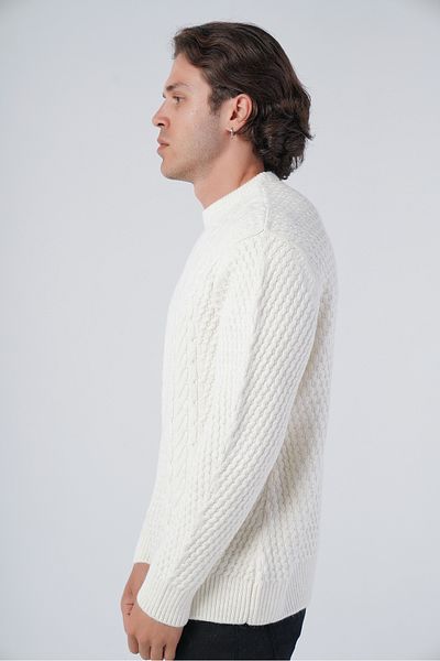 Trist Star Bone Men's Execution Hair Braided Crew Neck Knitwear Wool Sweater