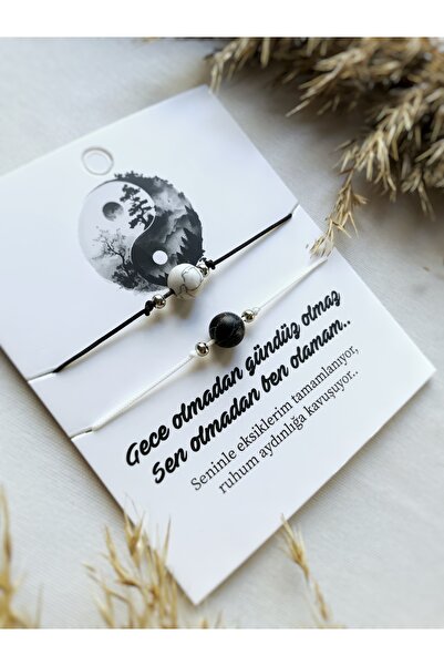 Atölye Merdiven Ying Yang Çift bilekliği 2li Unisex Doğaltaş bileklik seti