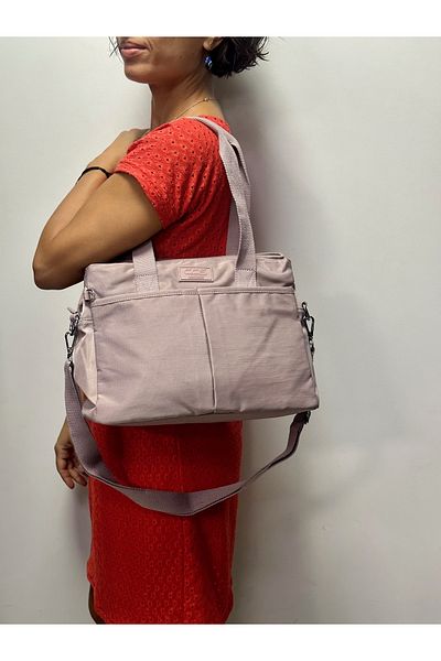 ÇÇS WOMEN'S LILA COLOR CRINKLE FABRIC WATERPROOF MULTI GONZED MEDIUM SHOULDER BAG CROSSBODY 17285 TOTEBAG