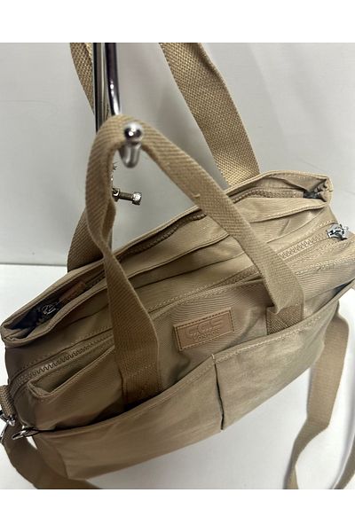 ÇÇS WOMEN'S MINK COLOR CRINKLE FABRIC WATERPROOF MULTI GONZED MEDIUM SHOULDER BAG CROSSBODY 17285 TOTEBAG