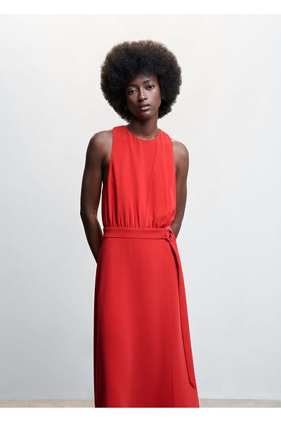 MANGO Woman Detailné šaty s opaskom
