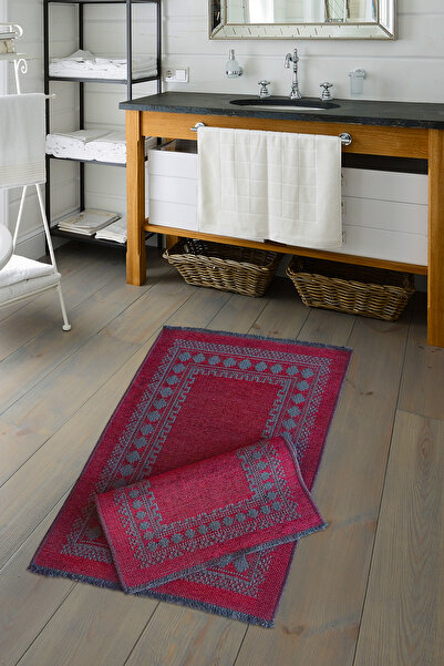 ALANUR طقم مرحاض فينيسيا تشينيل منسوج عتيق مكون من قطعتين باللون الأحمر