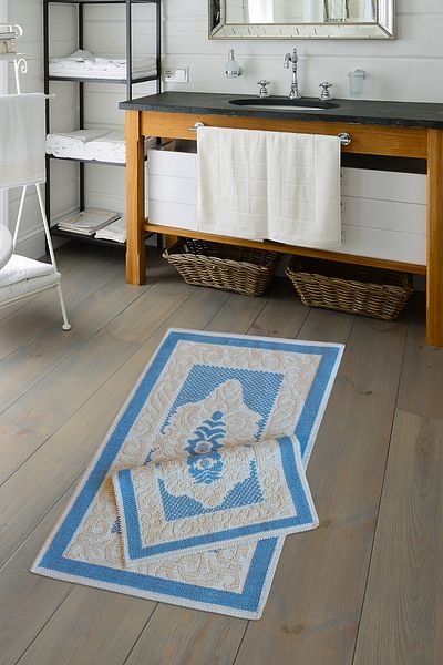 ALANUR Eco Cotton Bukle Μπάνιο 2 τεμαχίων Σετ Τουαλέτας Ottoman Blue