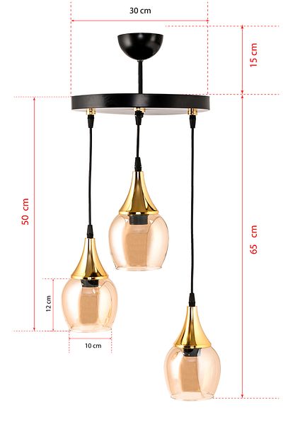 DEDE TRIPLE EMBUDO TRAY CHANDELIER WITH GOLD FUNNLE HONEY GLASS