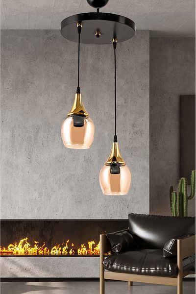 DEDE DUAL EMBUDO TRAY CHANDELIER WITH GOLD FUNNEL HONEY GLASS