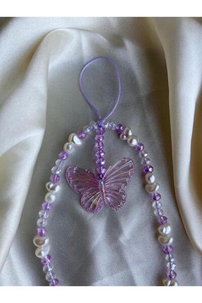 PEONY peonyofficiall Sallanan Kelebek İnci Ve Kristal Tasarım Telefon Charmı Telefon İpi Telefon Aksesuarı Çanta Süsü