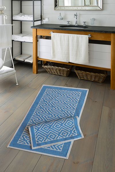 ALANUR Eco Cotton Bukle Μπάνιο 2 τεμαχίων Σετ Τουαλέτας Zigzag Blue