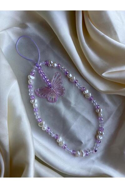 PEONY peonyofficiall Sallanan Kelebek İnci Ve Kristal Tasarım Telefon Charmı Telefon İpi Telefon Aksesuarı Çanta Süsü