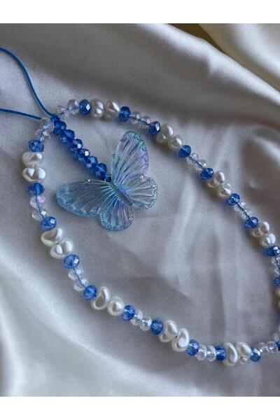 PEONY peonyofficiall Sallanan Kelebek İnci Ve Kristal Tasarım Telefon Charmı Telefon İpi Telefon Aksesuarı