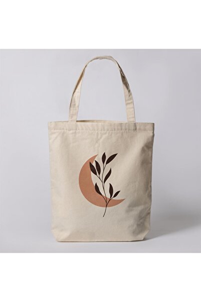 Riyaz Dükkan هلال وزهرة - حقيبة قماش بتصميم خاص، حقيبة كتف وحقيبة يد، 35x40 سم