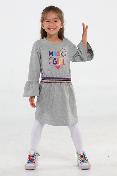 Casabony Magic Girl Γκρι Πλεκτό Κοριτσίστικο Φόρεμα - Παιδική Μόδα ÇM-005
