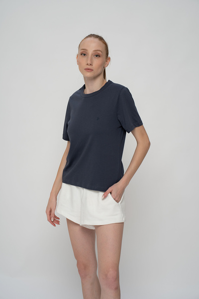 PAKONN تي شيرت نسائي محبوك من القطن بنسبة 100% برقبة دائرية