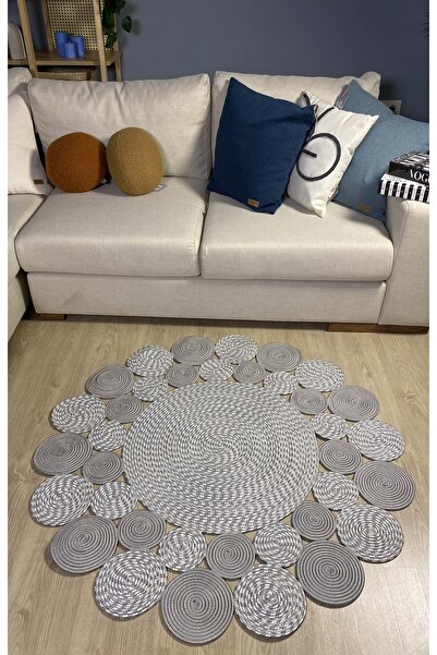 MaVaux Hasır Jüt Çiçek Desenli Kilim Halı