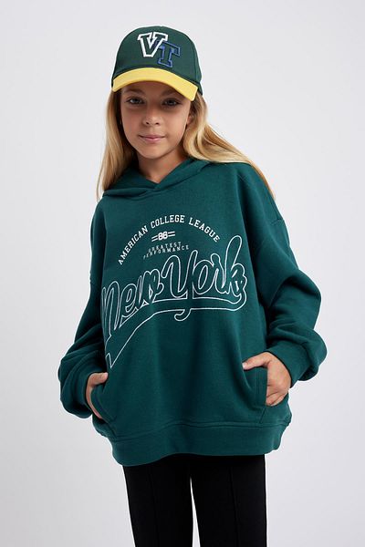DeFacto Übergroßes bedrucktes Kapuzen-Sweatshirt für Mädchen – A6157a823au