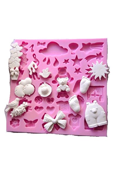 morlalem m Ayı Kalp Kurdele Güneş Ayak Kuş Şapka Bulut Yıldız 36 Parçalı Silikon Kalıp K-1129, Mum Alçı Kalıbı