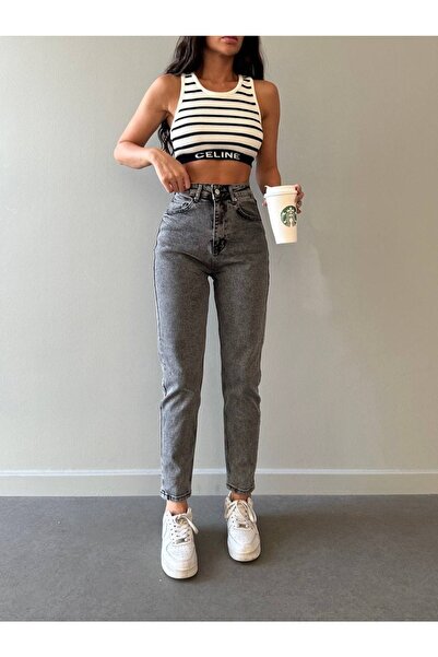 MAKRAS EXCLUSIVE Women's High Waist Smoked Boyfriend Jeans Lycra Stretchy Jeans