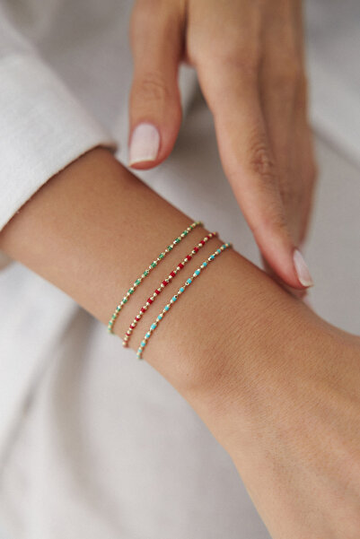 YAVUZ KUYUMCULUK 14 Ayar Altın Turkuaz Mineli Golf Zincir Bileklik