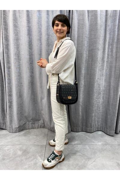 Armine ARMİNE 139 Kadın Çanta Siyah Baskılı Aksesuar Şık Omuz Askılı Çanta