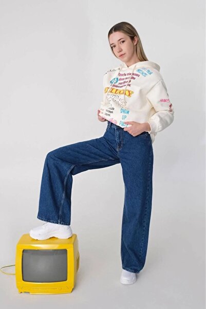 DRC trend Dámské tmavě modré volné džíny Palazzo s vysokým pasem