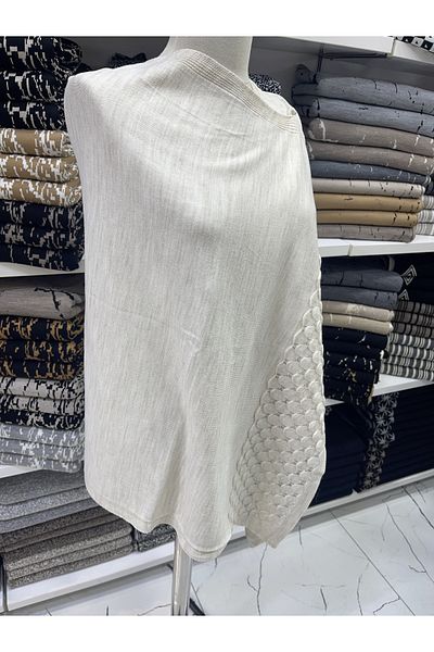 nazipek Cotton Acrylic Knitted Patterned High Quality Cream Shawl 180x80cm 240gr Large Size