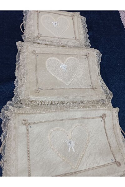 Yarençeyiz 3'LÜ KADİFE DANTELLİ KALP MOTİFLİ ÇEYİZLİK GELiN DAMAT HURÇ'U